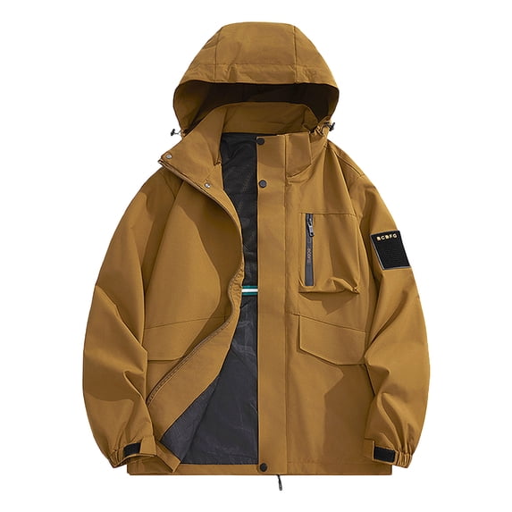 Royisotas Mens Big and Tall Jackets Windproof Coats Winter with Pockets Cargo Waterproof Long Sleeve Rain Jackets for Men
