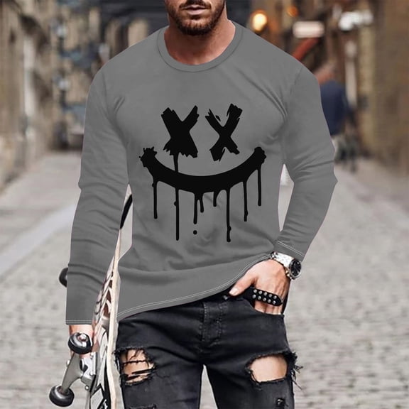 Royisotas Mens Big and Tall T Shirts Pullover Tops Long Sleeve Loose Fit Casual Crewneck Graphic Shirts for Men Fashion
