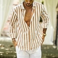 thumbnail image 1 of Royisotas Mens Casual T Shirts Button Down Long Sleeve Tops Big and Tall Fashion Crewneck Lightweight Striped Shirts for Men, 1 of 8