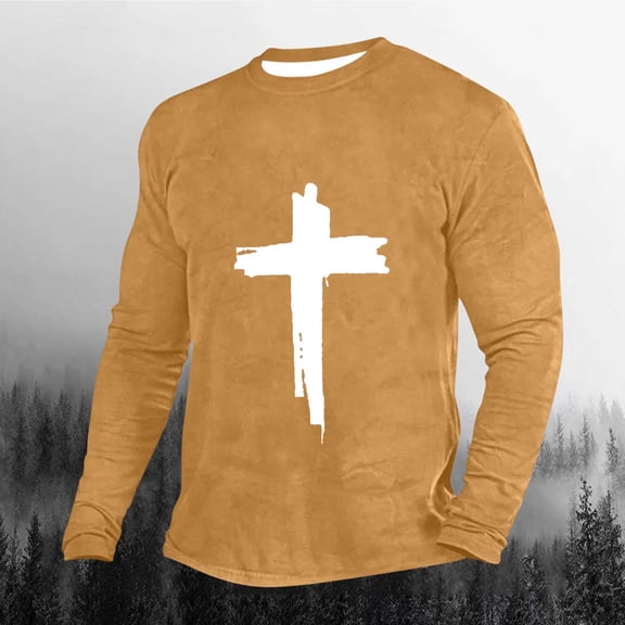 Royisotas Mens Casual T Shirts Graphic Pullover Tops Big and Tall Loose Fit Long Sleeve Crewneck Shirts for Men Fashion