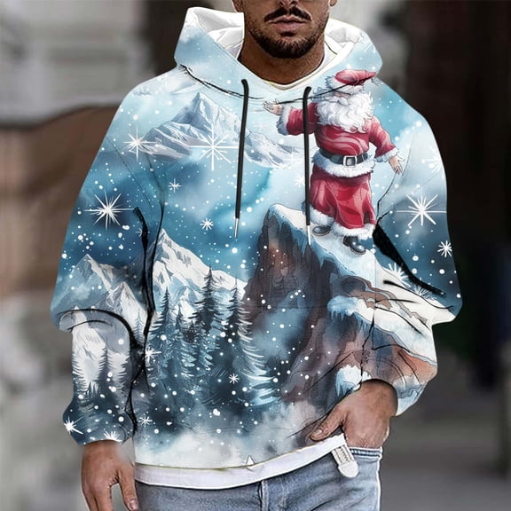 Royisotas Mens Christmas Hoodies Big and Tall Hooded Sweatshirts Pullover Warm Graphic Long Sleeve Lightweight Tops for Men