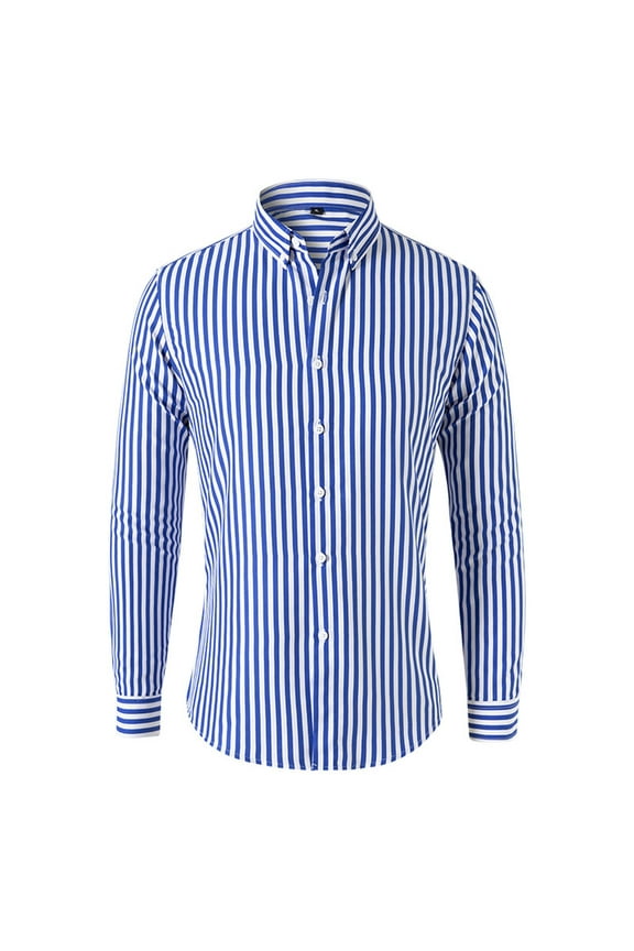 Mens Dress Shirts Fashion Long Sleeve Shirt Striped Formal Turndown Collar Tops for Men