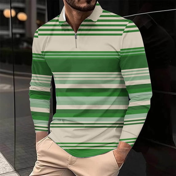 Royisotas Mens Fashion Shirts Pullover Shirt Long Sleeve Striped Polo Big and Tall Tops for Men