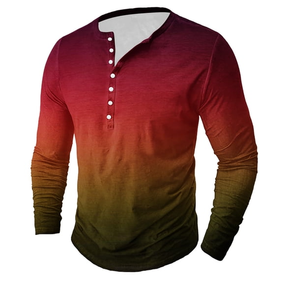 Royisotas Mens Gradient Color T Shirts Big and Tall Long Sleeve Tops Button Down Casual Henley Fashion Shirts for Men