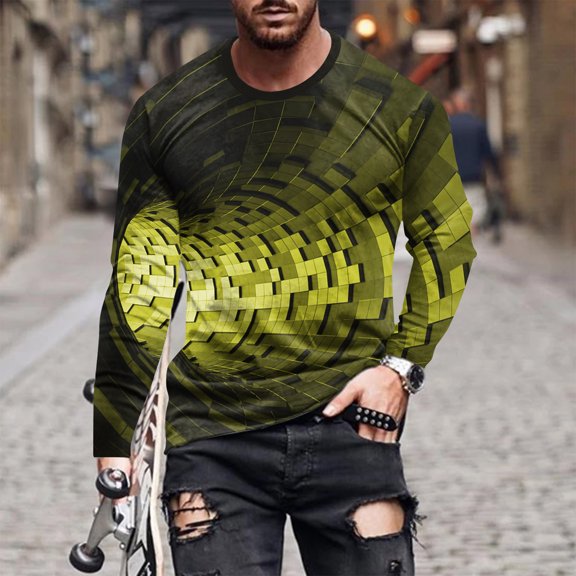 Royisotas Mens Gradient Color T Shirts Loose Fit Pullover Tops Casual Big and Tall Fashion Long Sleeve Shirts for Men