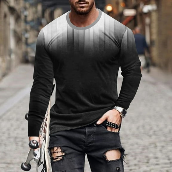 Royisotas Mens Graphic T Shirts Casual Pullover Tops Long Sleeve Loose Fit Crewneck Shirts for Men Big and Tall