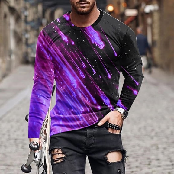 Royisotas Mens Graphic T Shirts Long Sleeve Lightweight Tops Pullover Casual Loose Fit Shirts for Men Crewneck