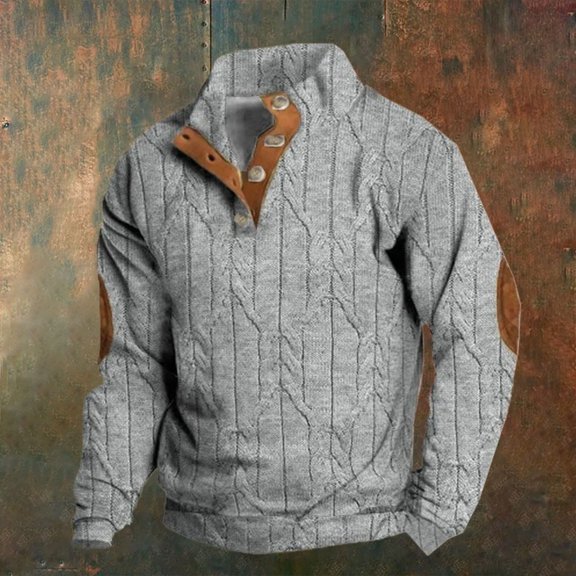 Royisotas Mens Heavyweight Shirts Pullover Casual Tops Big and Tall Long Sleeve Crewneck Button T Shirts for Men Fashion