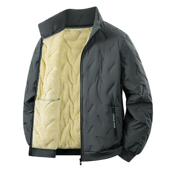 Royisotas Mens Hoodless Jackets Zip Up Thick Outwear Lightweight Solid Color Fashion Fleece Coats for Men Long Sleeve