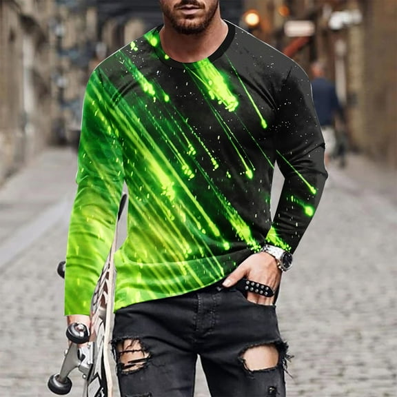 Royisotas Mens Lightweight T Shirts Graphic Long Sleeve Tops Casual Pullover Loose Fit Shirts for Men Crewneck