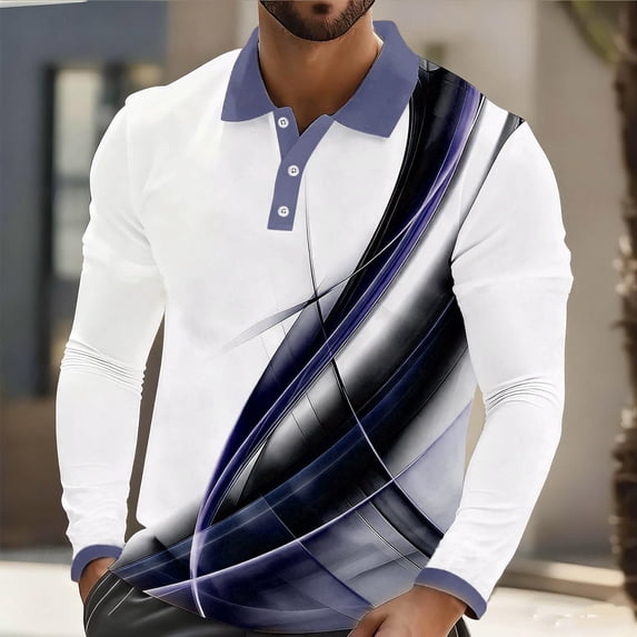 Royisotas Mens Printed Shirts Casual Polo Shirt Long Sleeve Big and Tall Tops for Men Collared