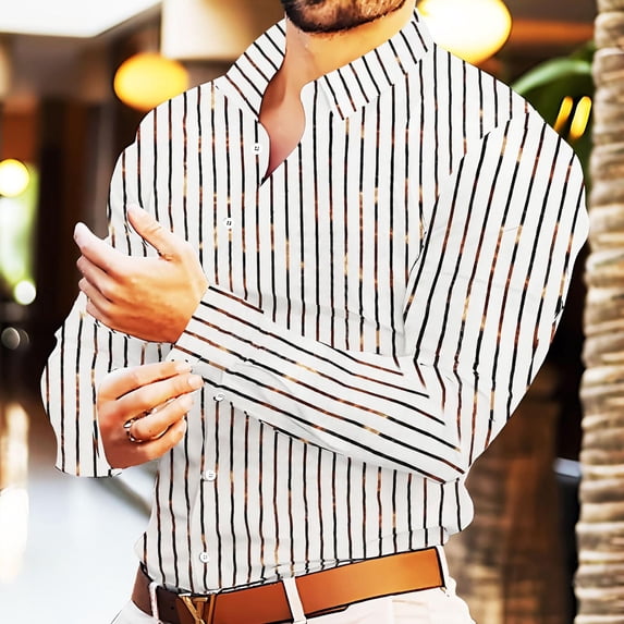Royisotas Mens Striped Shirts Fashion Shirt Big and Tall Collared Long Sleeve Button Down Tops for Men