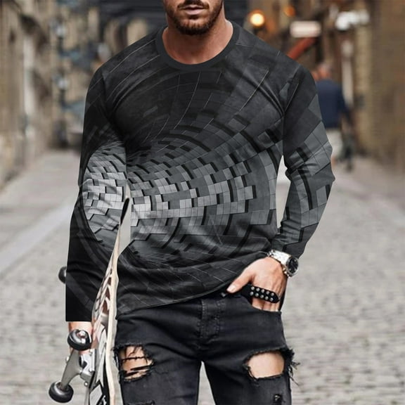 Royisotas Mens T Shirts Long Sleeve Casual Tops Gradient Color Loose Fit Pullover Big and Tall Crewneck Shirts for Men