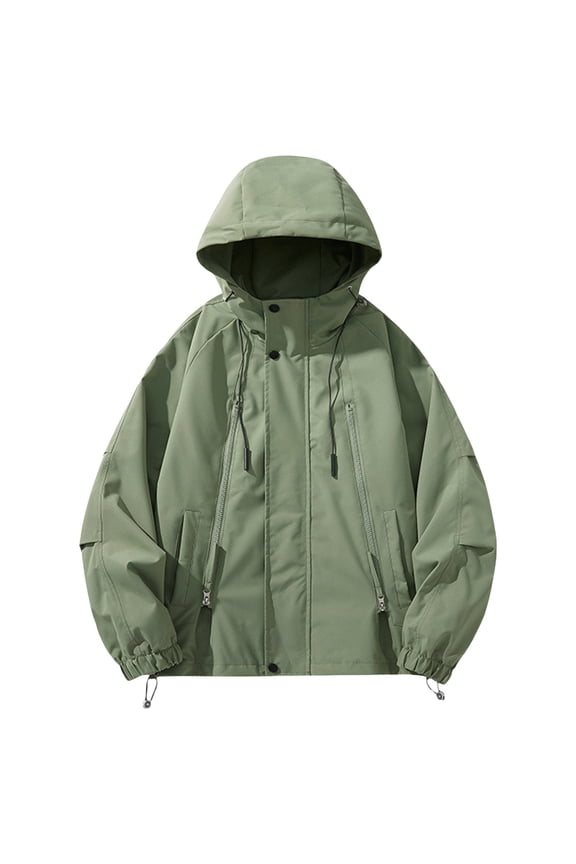 Mens Windproof Jackets Big and Tall with Pockets Coats Waterproof Winter Long Sleeve Cargo Outdoor Rain Jackets for Men