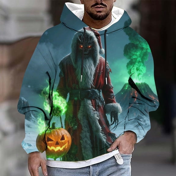 Royisotas Mens Winter Hoodies Big and Tall Christmas Hooded Sweatshirts Long Sleeve Warm Graphic Green Tops for Men