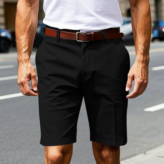 Royisotas Mens Zipper Shorts Dress Casual with Pockets Fashion Business Solid Color Short for Men
