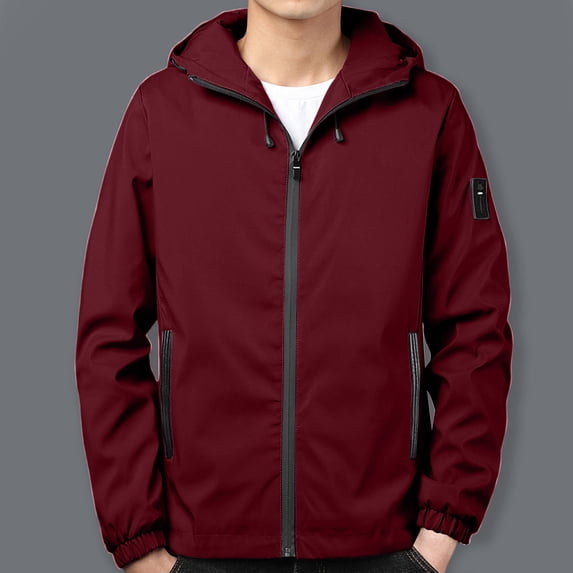 Royisotas Mens with Hood Jackets Winter Coats Cargo Windproof Pockets Long Sleeve Rain Jackets for Men Sports