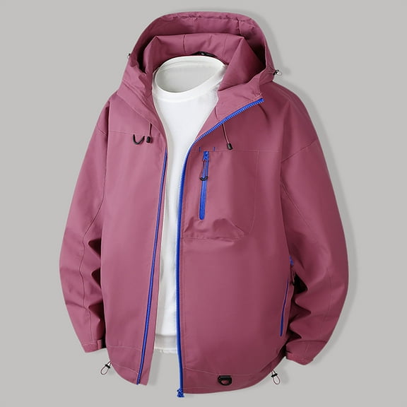 Royisotas Mens with Hood Jackets Winter Windproof Coats Pockets Long Sleeve Sports Rain Jackets for Men Cargo