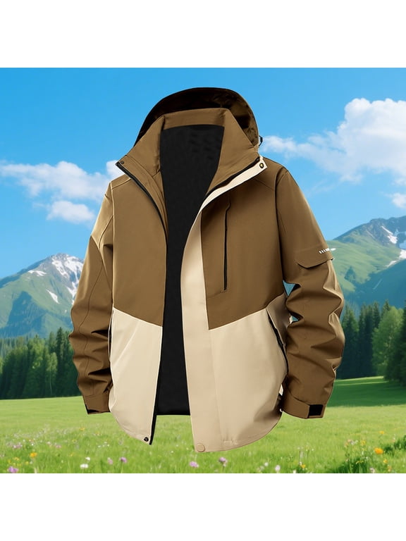 Mens with Pockets Rain Jackets Big and Tall Coats Long Sleeve Zip Up Windproof Winter jackets for Men Casual