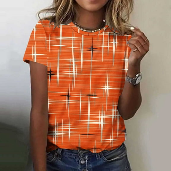Royisotas Women Tops Casual Short Sleeve Summer Shirts for Women Crew Neck Print Tshirts for Women