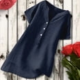 thumbnail image 1 of Goodtrade8 Navy Women Going Out Tops Button 3/4 Sleeve Cotton Linen Solid Color V-Neck Womens Shirts Plus Size, 1 of 3