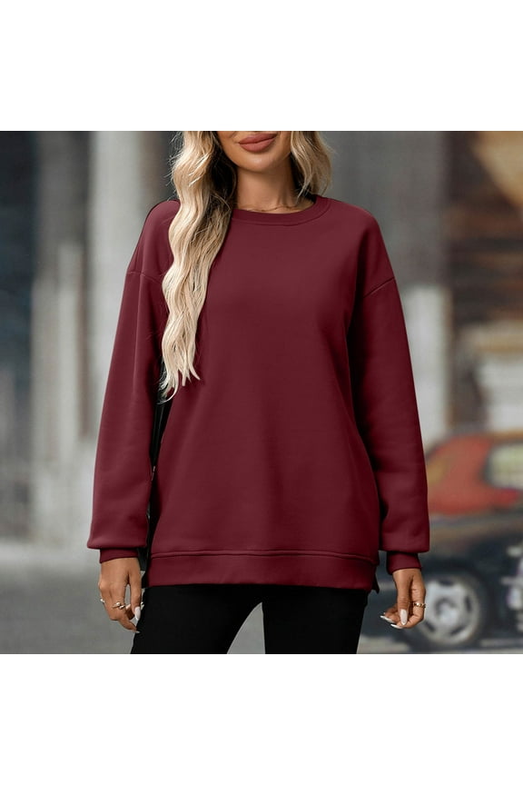Oversized Sweatshirts for Women 2025 Long Sleeve Tunic Solid Crew Neck Casual Pullover