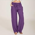thumbnail image 1 of Royisotas Pants for Women Plus Size Casual Wide Leg Summer Striped Palazzo with Pockets Drawstring Pants, 1 of 8