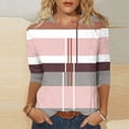 thumbnail image 1 of Royisotas Pink Womens Plus Tops Summer Casual 3/4 Sleeve Striped Womens T Shirts Crew Neck Loose Shirts Plus Size, 1 of 5