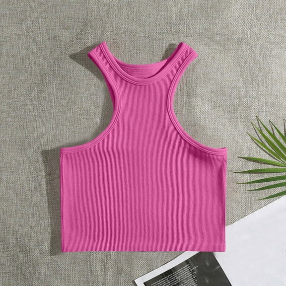 Royisotas Pink Womens Tank Tops Plus Size Summer Athletic Sleeveless Camisoles for Women Shaping Sports Yoga Crew Neck Ribbed Crop Womens Cami Tops