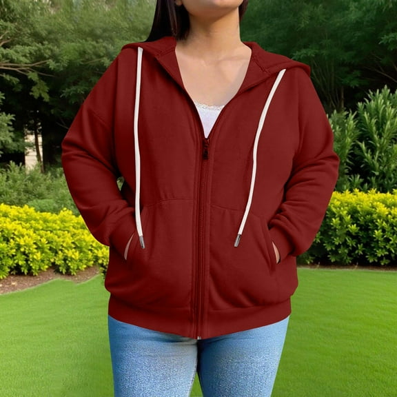 Royisotas Plain Hoodies for Women Plus Size Plus Size Long Sleeve Fall and Winter Pullover Hooded with Pockets Casual Full Zip Shirts
