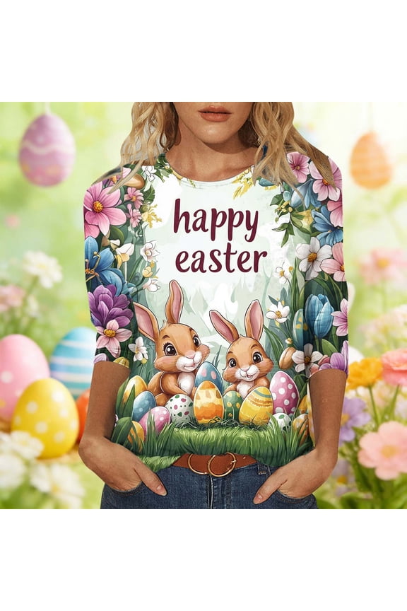 Plus Size Easter Shirts for Women Funny Bunny Rabbit Graphic T-Shirt Easter Holiday Short Sleeve Tee Tops
