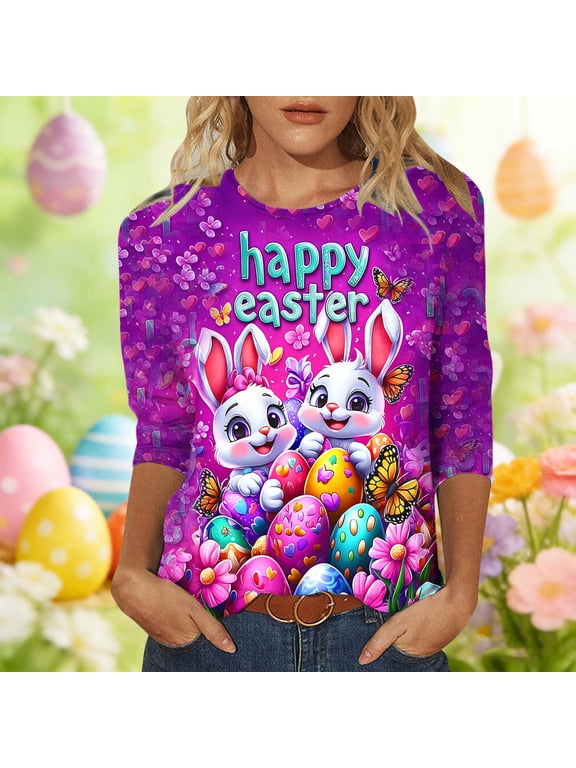 Plus Size Easter Shirts for Women Funny Bunny Rabbit Graphic T-Shirt Easter Holiday Short Sleeve Tee Tops