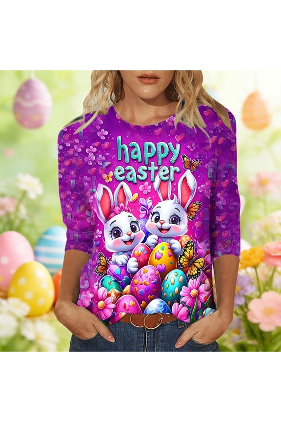 Plus Size Easter Shirts for Women Funny Bunny Rabbit Graphic T-Shirt Easter Holiday Short Sleeve Tee Tops