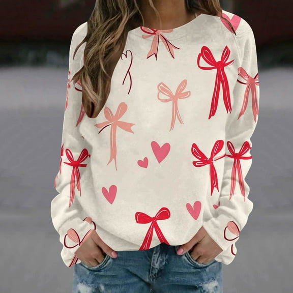 Royisotas Plus Size Sweatshirts for Women Bow Graphic Fall and Winter Long Sleeve Pullover Lounge Red Raglan Crew Neck No Hood Blouse