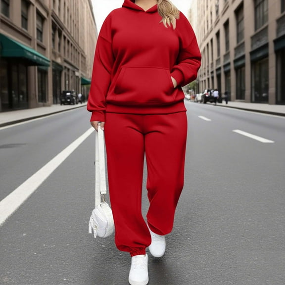 Royisotas Plus Size Sweatsuits for Women Winter Hoodies 2 Piece Set Hooded with Pockets Pullover Oversized Juniors Sweatsuits
