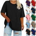 thumbnail image 1 of Royisotas Plus Size Tops for Women Summer Short Sleeve T Shirts Casual Round Neck Classic Solid Color Loose Comfy Shirts Blouse Light Blue 2XL, 1 of 6