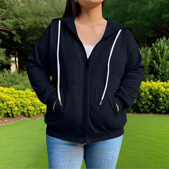 Royisotas Plus Size Women's Hoodies Plain Fall Long Sleeve Pullover Full Zip Hooded with Pockets Casual Blouse