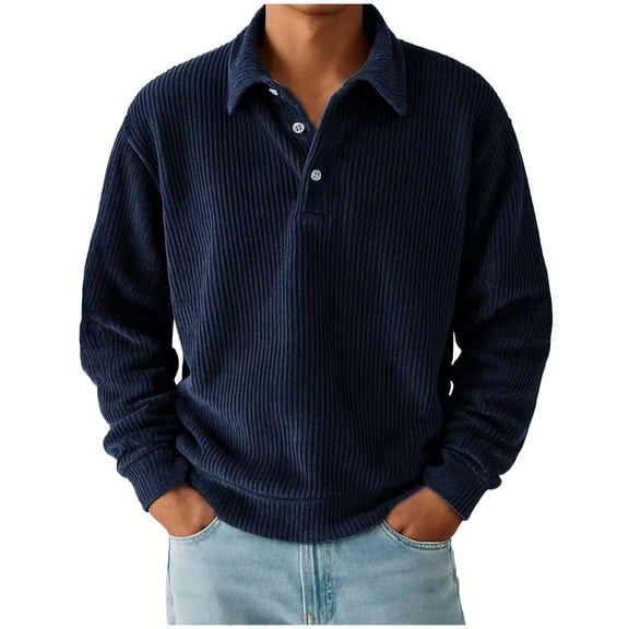 Royisotas Polo Shirts for Men Trendy Shirt Collared Button Down Knitted Mens Tops Long Sleeve
