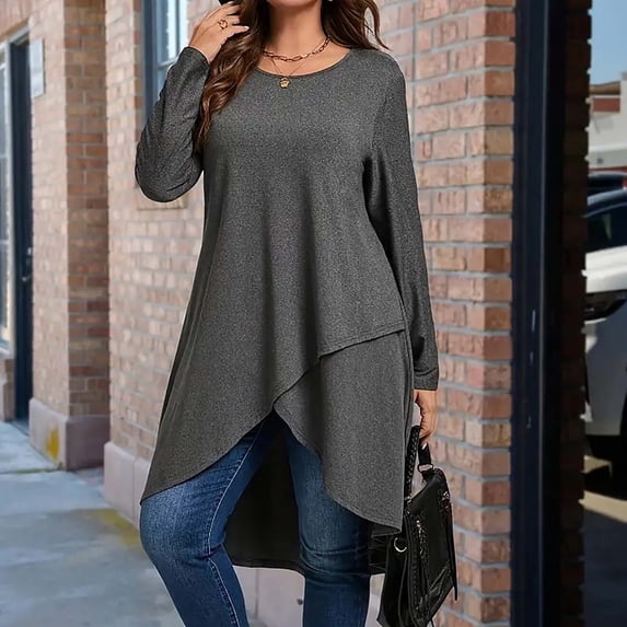 Royisotas Pullover Blouses for Women Tunic Shirts Crewneck Oversized Long Sleeve Winter Fashionable Womens Tops