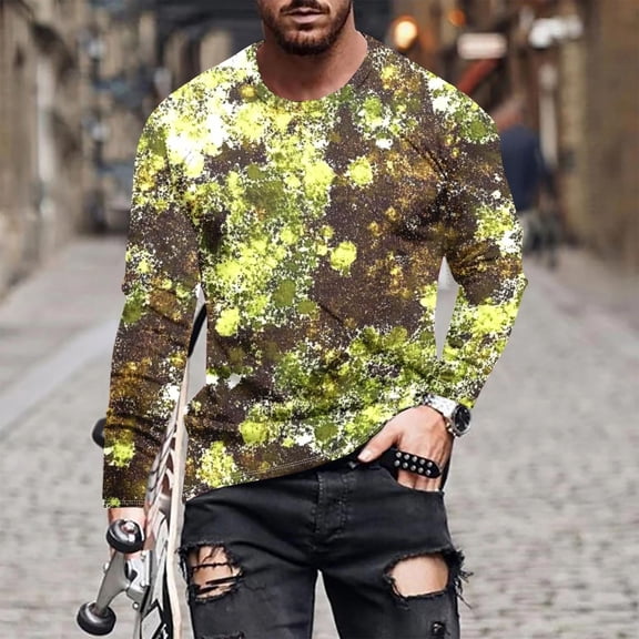 Royisotas Pullover Shirts for Men Graphic Casual Long Sleeve Loose Fashion Crewneck Mens T Shirts