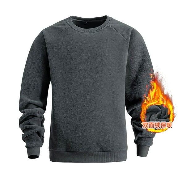 Royisotas Pullover Shirts for Men Loose Big and Tall Tops Long Sleeve Solid Gray Crewneck Fleece Mens T Shirts Casual