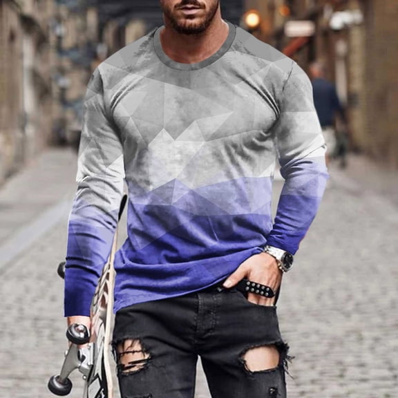 Royisotas Pullover T Shirts for Men Big and Tall Casual Tops Fashion Loose Fit Crewneck Long Sleeve Mens Shirts