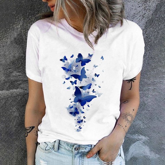 Royisotas Pullover T Shirts for Women Summer Tunic Blouses Printed Loose Loose Fashion Womens Tops Short Sleeve