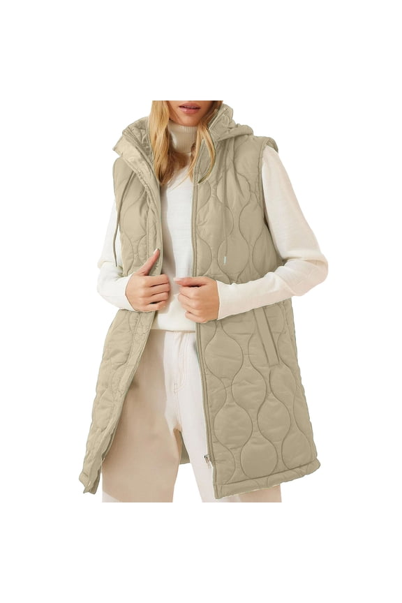 Quilted Vests for Women Zip Up Jacket Puffer Lightweight Shortsleeve Beige Womens Jackets Wram