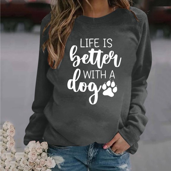 Royisotas Raglan Sweatshirts for Women Long Sleeve Letter Print Fall Pullover Crew Neck Casual Loose Fit Gray No Hood Tops