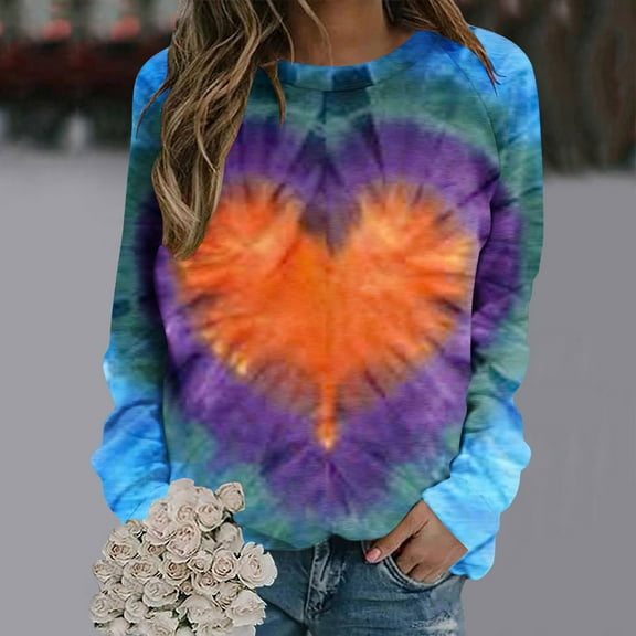 Royisotas Raglan Sweatshirts for Women Tie Dye Fall Long Sleeve Pullover Trendy Casual Loose Fit Round Neck No Hood Tops