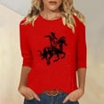 thumbnail image 1 of Royisotas Red Tops for Women Three Quarter Sleeve Western Style Printed Casual Summer Women's T-Shirts Comfortable Loose Crew Neck Shirts, 1 of 4