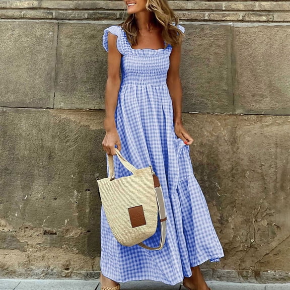 Royisotas Ruffle Dresses for Women Boho Sundresses Sleeveless Casual Beach Beach Womens Dress