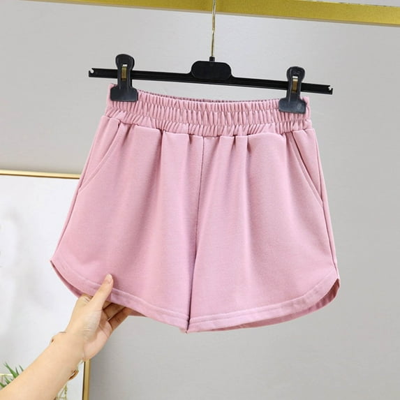 Royisotas Running Fitness Women Plus Size Shorts Casual Cotton Loose Summer Dolphin Shorts High Waist Pocket Wide Leg Elastic Solid Color Shorts