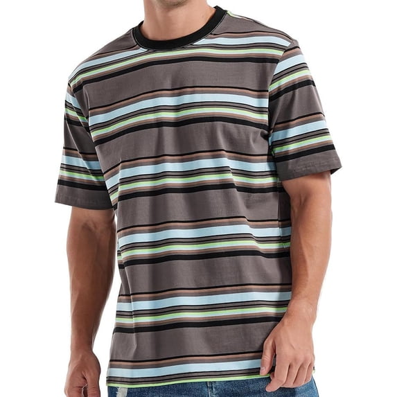 Royisotas Shirts for Men Casual Big and Tall Fashion Short Sleeve Striped Y2k Mens T Shirts Crewneck